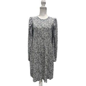 Zara PRINTED MIDI DRESS FLOWY BLACK WHITE LONG SLEEVE SIZE SMALL